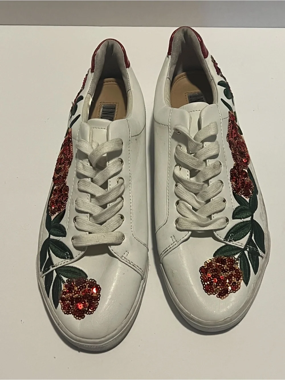 INC International Concepts Floral Sequin Sneakers White Red Women’s Size 8